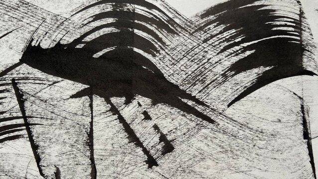 washi-textured background material, large water flow drawn in ink, monochrome curved lines, big wave lines
