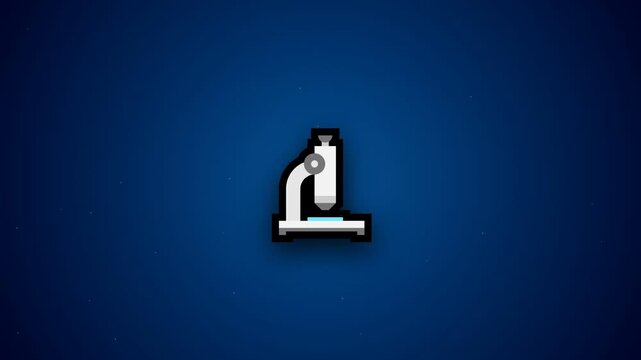Microscope pixel art icons repeating on dark blue background