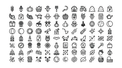 Fototapeta premium A complete set of thin line fall autumn season icons for website design and seasonal creative marketing projects