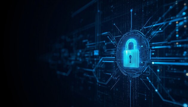 Cybersecurity Concept with Digital Lock and Data Protection