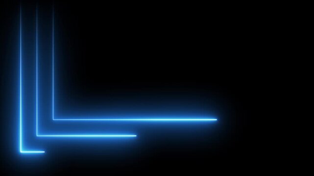 Glowing Blue Neon Corner Lines on Black Background, Abstract Right Angle Light Paths with Electric Cyan Glow and Minimal Geometric Design
