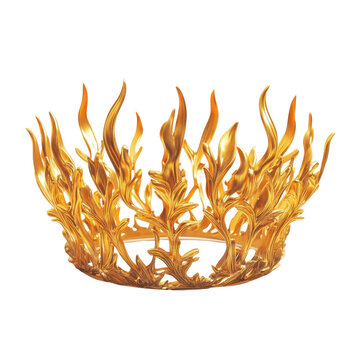 A golden crown adorned with flames, isolated on transparent background