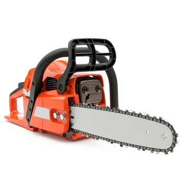 Orange chainsaw isolated on white background