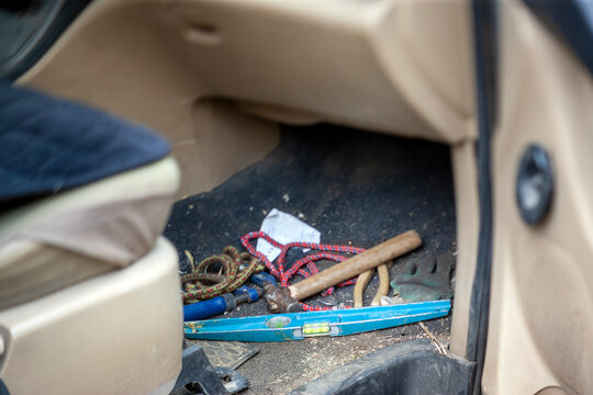mess on  car floor mats