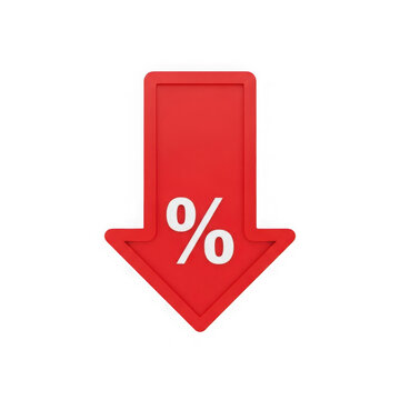 Red down arrow icon with a white percentage symbol for sales and discounts