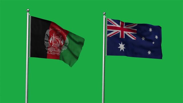 Afghanistan and Australia Waving Flags, 3D Illustration.