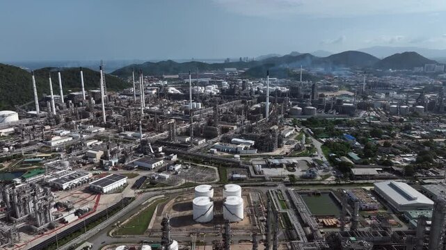 Aerial view oil refinery, Refinery plant, Refinery factory.