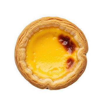 Freshly baked delicious yellow egg tart pastry on a simple clean surface