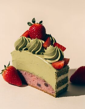 strawberry matcha cake rosette cream triangle slice bakery