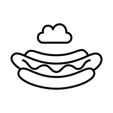 Hot dog in a bun and cloud. Remote food orders. Pixel perfect, editable stroke vector icon