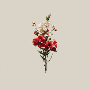 Dried Red Floral Arrangement Bouquet Isolated on White Background