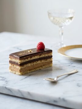 Gourmet chocolate cake with raspberry and champagne