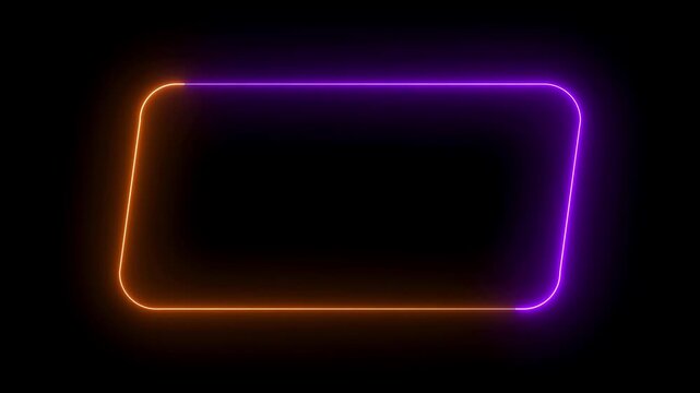 Glowing purple and orange neon rectangular frame with rounded corners isolated on a black background
