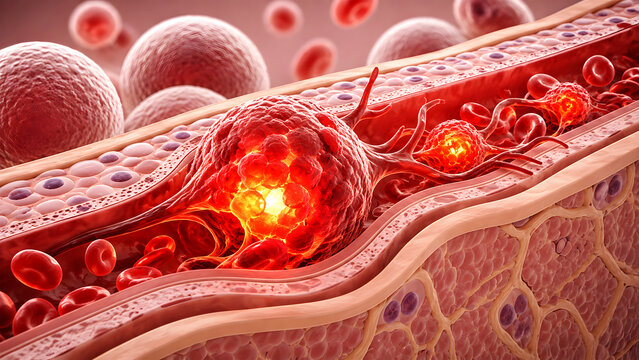 Medical illustration of blood clot forming inside a human artery wall