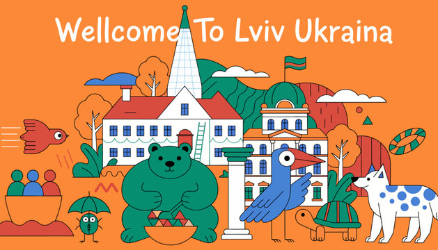 Welcome to Lviv, Ukraine - Colorful Cityscape Illustration