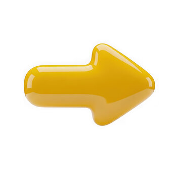 Glossy yellow arrow sign pointing to the right side as a navigation icon