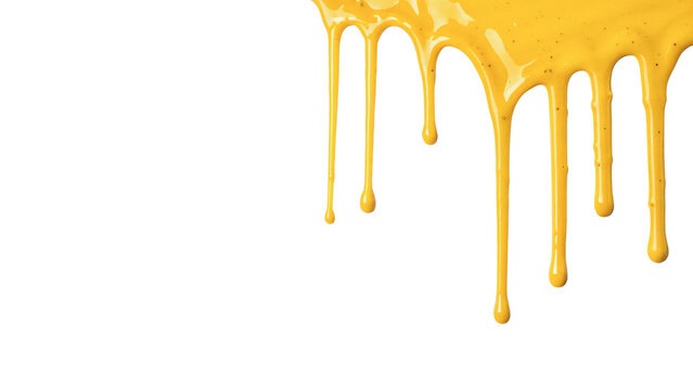 Liquid melting yellow cheddar cheese sauce dripping down dynamic fast food border element