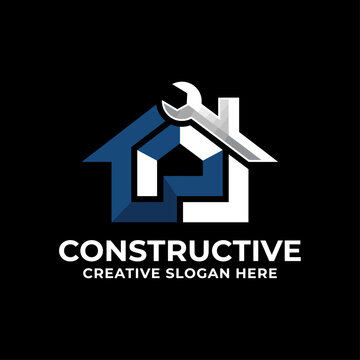 This logo design integrates a house and tool elements, showcasing the constructive aspect of the business, emphasizing professionalism and creativity in building and renovation services.