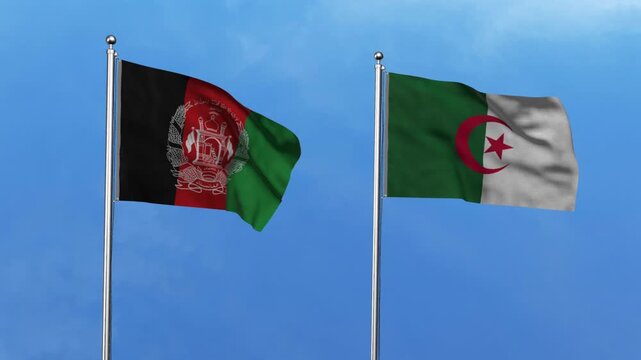 Afghanistan and Algeria Waving Flags, 3D Illustration.