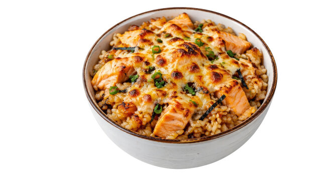 Salmon Rice Bowl Baked with Cheese and Scallions