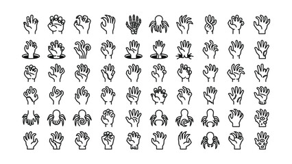 Obraz premium A collection of creepy zombie hand icons and spooky monster limb illustrations for horror themed graphic design projects