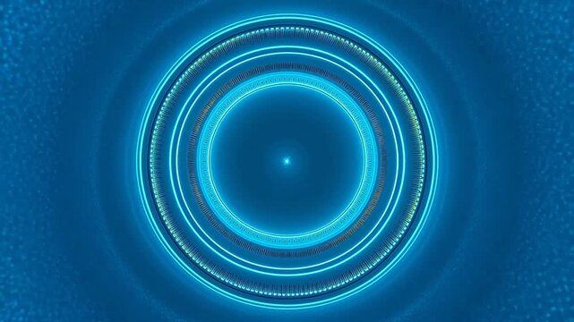 Multiple concentric blue ring patterns made of dotted lines on a light blue gradient background