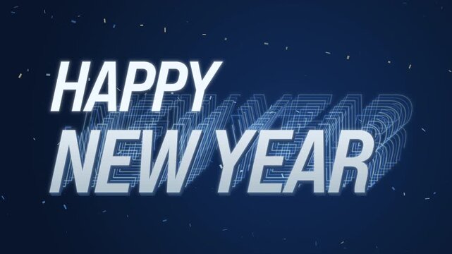 Happy New Year &mdash; Silver Blue Confetti Typography Loop