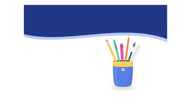 Minimalist pencil holder with colorful pencils on white background