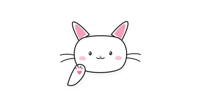 White cute cartoon cats waving paws in a grid pattern