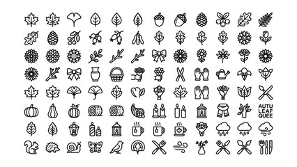 Fototapeta premium A comprehensive collection of hand drawn autumn themed outline icons for seasonal branding projects and design assets