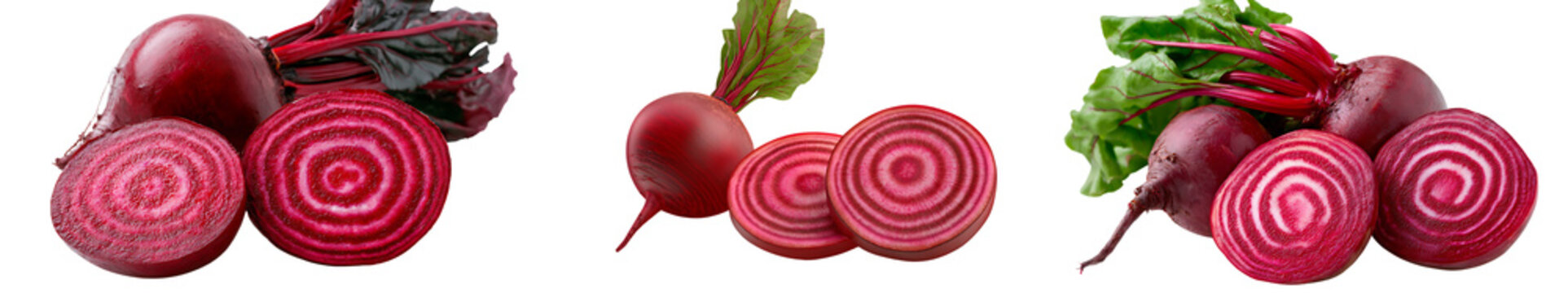Fresh red beetroots whole and sliced isolated on transparent background