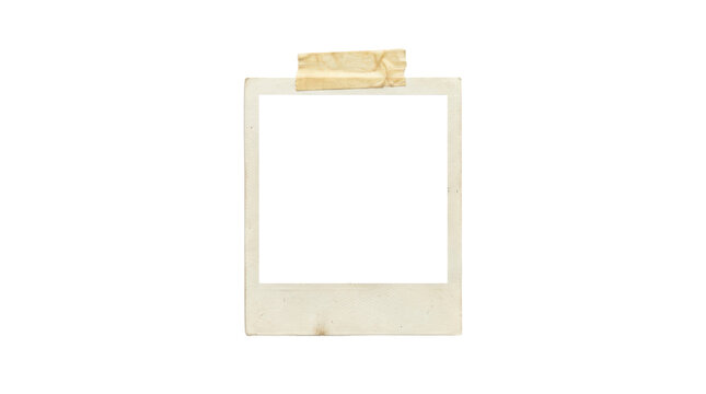 Vintage polaroid photo frame with masking tape isolated on transparent background