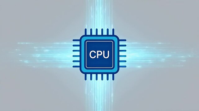Central processor chip icon with white text and pin connectors on a solid background