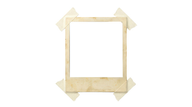 Vintage polaroid photo frame with adhesive tape isolated on transparent background