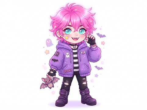 Chibi boy with pink hair