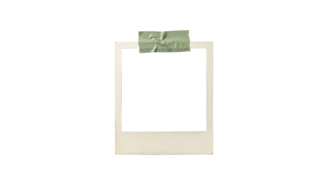 Vintage polaroid photo frame with masking tape isolated on transparent background