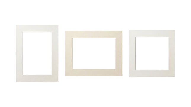 Three different picture frame mat boards isolated on transparent background
