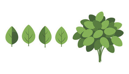Obraz premium Green leaves and a dense leafy bush illustration isolated on white background representing botany, nature, and plants.