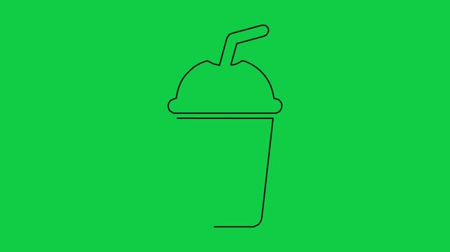 Minimalist cup of ice cold milkshake line drawing on green screen background for design.