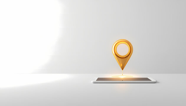 Glowing golden map pin icon and light path on clean white desk symbolizing customer journey and CX design