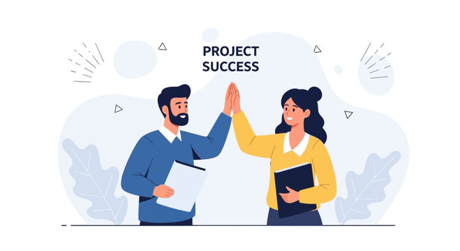 Teamwork high five for project success, business achievement, collaboration, and celebration