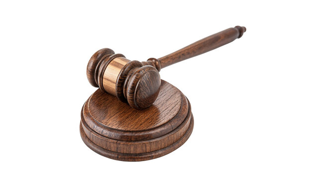 Classic dark brown wooden gavel auction block judge mallet law legal authority