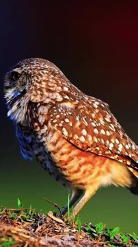 A Majestic Burrowing Owl Standing on Grass