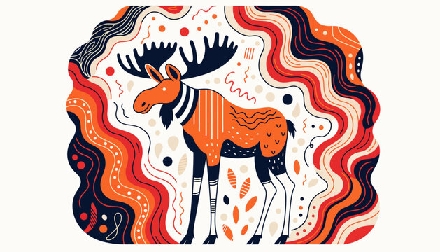 moose standing on abstract background with swirling lines