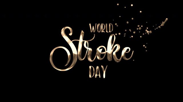 Golden world stroke day typography on a sparkling background with elegant cursive lettering, suitable for promotional materials related to the event.
