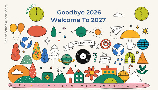 New Year 2027 Celebration Icons, Goodbye 2026
