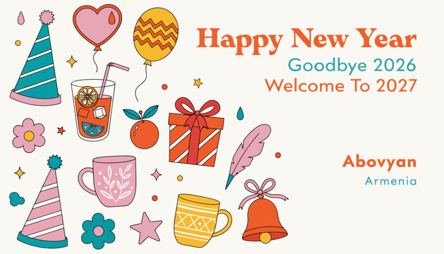 New Year Celebration, Happy New Year 2027, Festive Icons