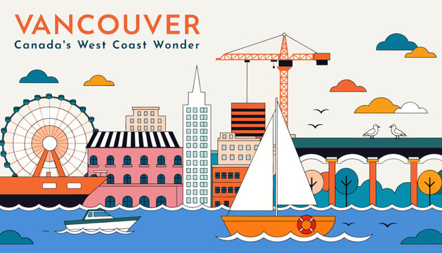 Vancouver cityscape illustration, Canada's West Coast Wonder
