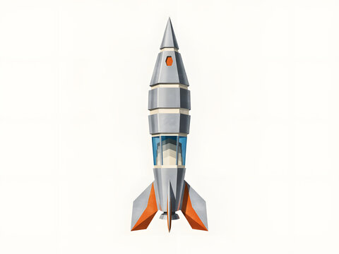 Silver retro rocket ship isolated on a white background