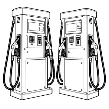 Gas Station Fuel Pumps Set Black and White Vector Illustration